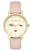 Women's Kate Spade New York 'metro - Wink' Round Leather Strap Watch, 34mm