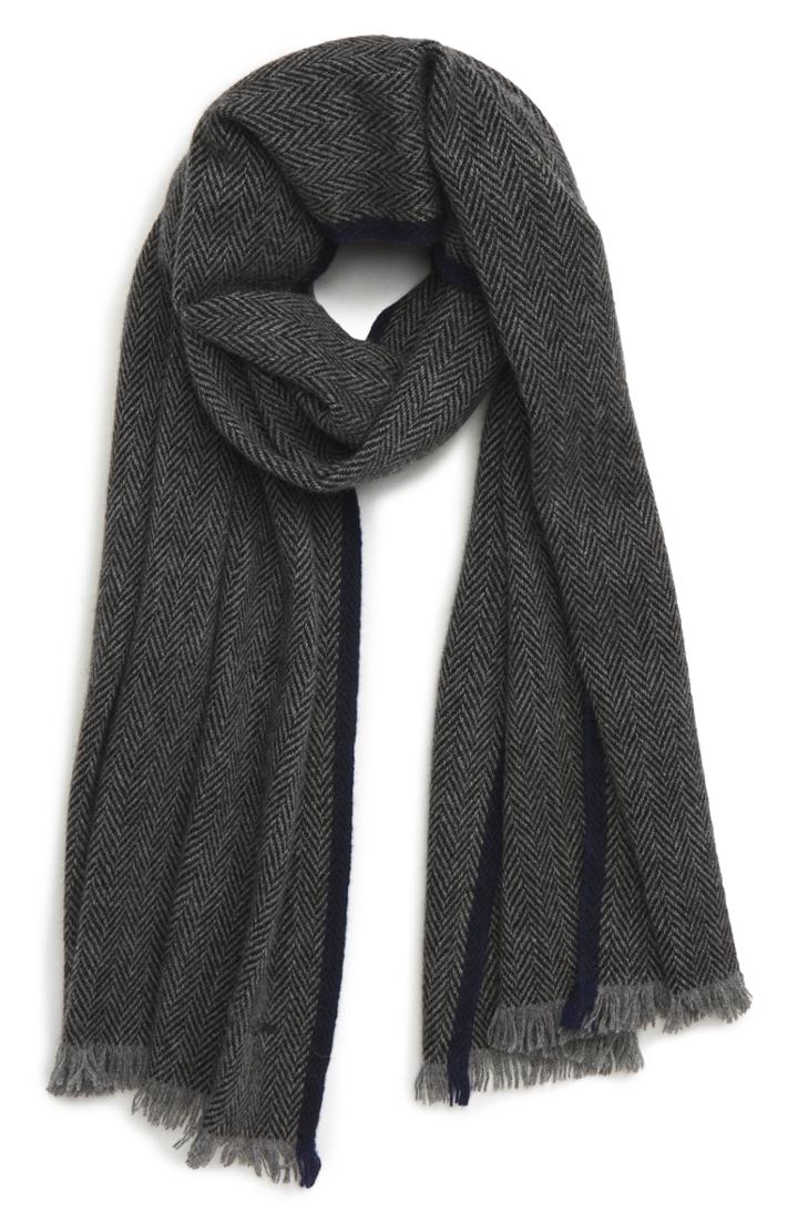 Men's Hickey Freeman Herringbone Cashmere Scarf, Size - Grey