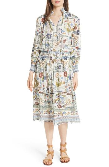 Women's Tory Burch Waverly Floral Print Silk Midi Dress - Ivory