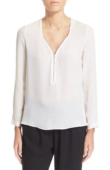 Women's The Kooples Zip Long Sleeve Silk Top - White