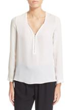 Women's The Kooples Zip Long Sleeve Silk Top - White