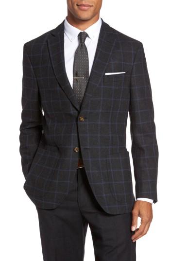 Men's Jkt New York Trim Fit Windowpane Wool Blend Sport Coat R - Grey