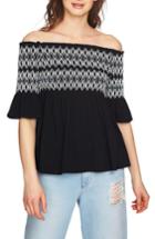Women's 1.state Embroidered Smocked Off The Shoulder Top - Black