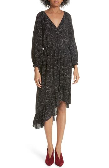 Women's Joie Asymmetrical Dotted Chiffon Dress - Black