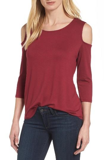 Women's Halogen Knit Cold Shoulder Tee - Burgundy