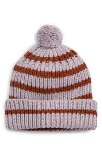 Women's Madewell Stripe Pompom Beanie - Purple