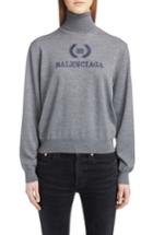 Women's Balenciaga Embroidered Wreath Logo Wool & Cashmere Blend Sweater - Brown