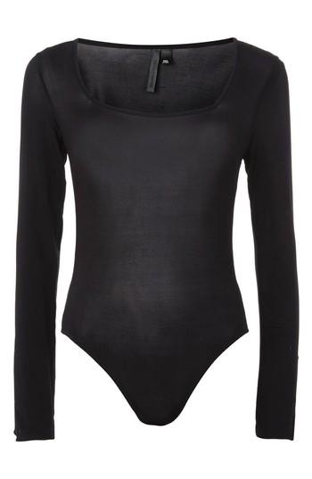 Women's Topshop Boutique Slinky Square Neck Bodysuit Us (fits Like 0-2) - Black