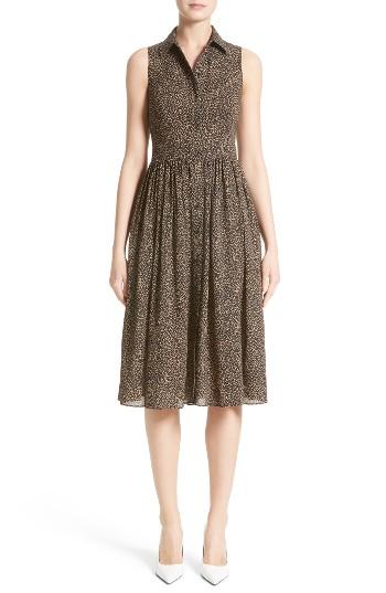 Women's Michael Kors Leopard Print Silk Georgette Shirtdress