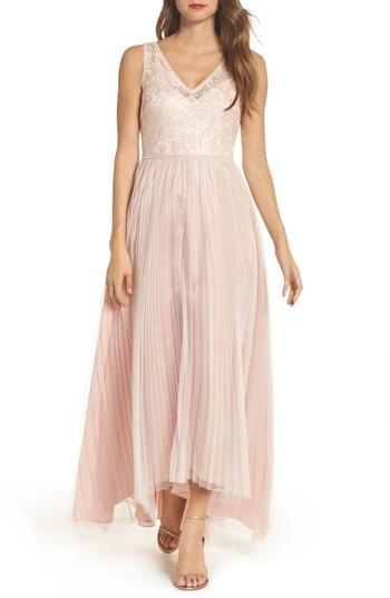Women's Adrianna Papell Sequin Pleated Tulle High/low Gown