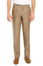 Men's John W. Nordstrom Torino Flat Front Solid Linen Trousers - Beige