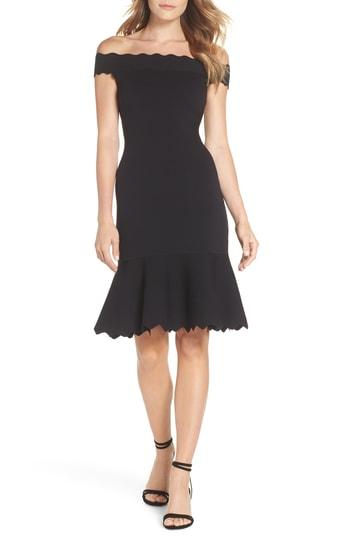 Women's Eliza J Off The Shoulder Flounce Hem Sweater Dress - Black