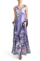 Petite Women's Komarov Lace-up Back Maxi Dress With Wrap P - Blue