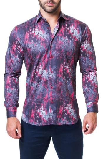 Men's Maceoo Fibonacci Crackle Trim Fit Print Sport Shirt (s) - Red