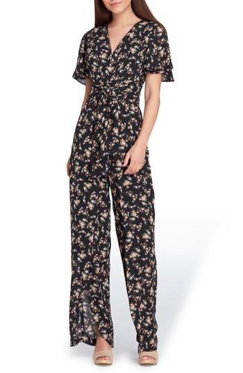 Women's Tahari Floral Georgette Jumpsuit - Black