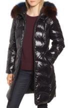 Women's 1 Madison Water Repellent Down & Feather Coat With Genuine Fox Fur Trim - Black
