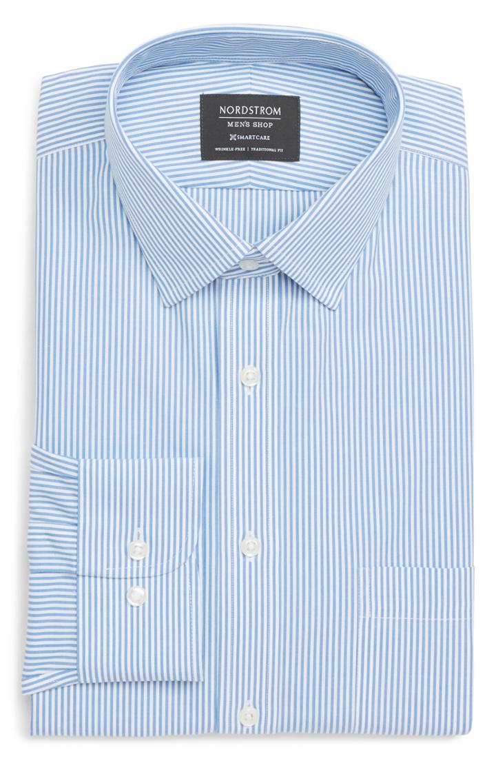 Men's Nordstrom Men's Shop Smartcare(tm) Traditional Fit Stripe Dress Shirt - 32/33 - Blue