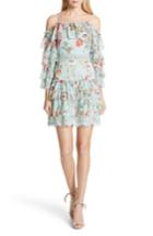 Women's Alice + Olivia Santos Off The Shoulder Tiered Silk Dress - Blue