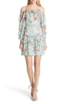 Women's Alice + Olivia Santos Off The Shoulder Tiered Silk Dress - Blue