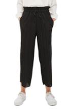 Women's Topshop Frill Waist Plisse Crop Trousers Us (fits Like 0) - Black