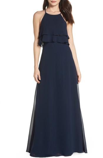 Women's Jenny Yoo Charlie Ruffle Chiffon Gown - Blue
