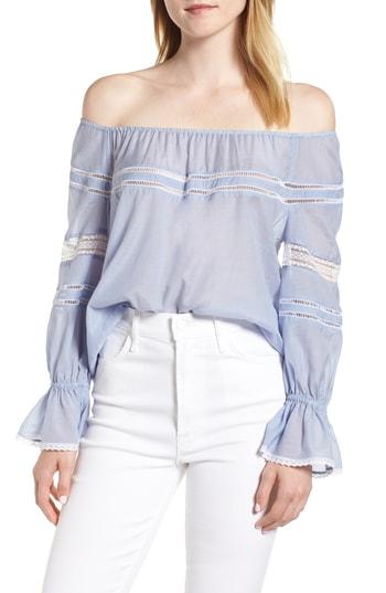 Women's Hinge Lace Detail Off The Shoulder Blouse - Blue