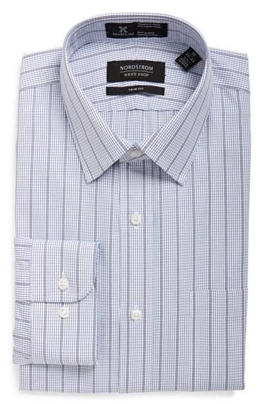 Men's Nordstrom Men's Shop Smartcare(tm) Trim Fit Check Dress Shirt .5 34/35 - Grey