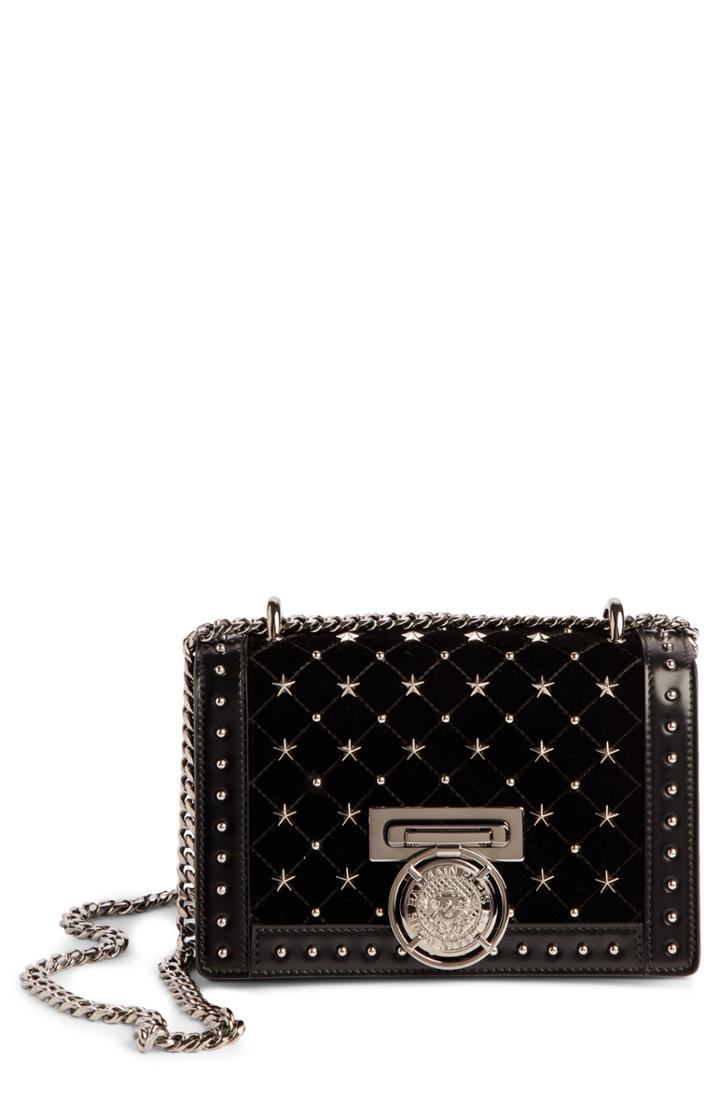 Balmain Baby Box Studded Velour Shoulder Bag -