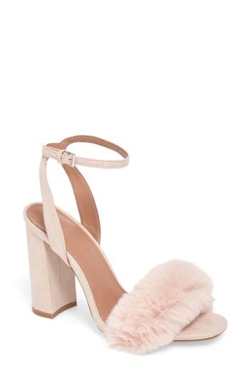 Women's Topshop Maison Faux Fur Block Heel Sandal .5us / 36eu - Beige