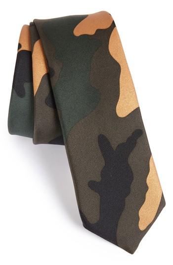Men's Valentino Camo Silk Skinny Tie, Size - Green