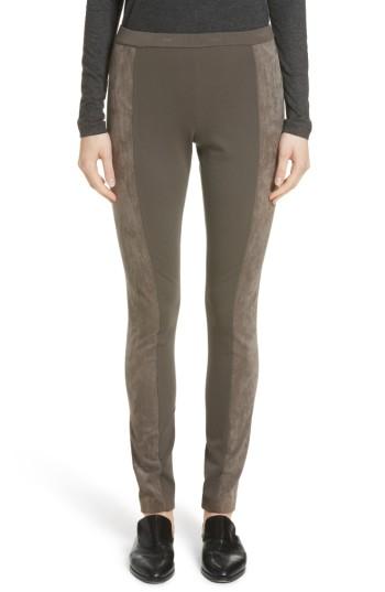 Women's Lafayette 148 New York Punto Milano Faux Suede Paneled Leggings - Grey