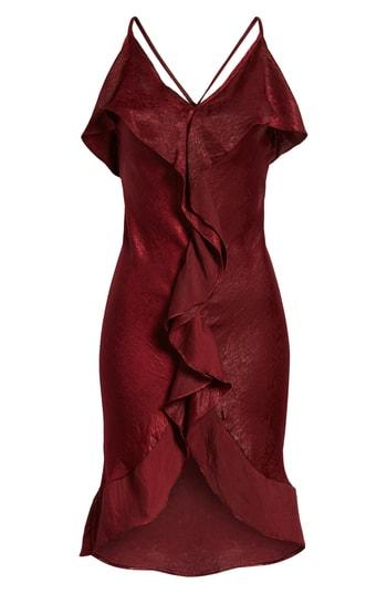 Women's Misa Los Angles Ele Ruffle Crinkled Satin Slipdress - Burgundy