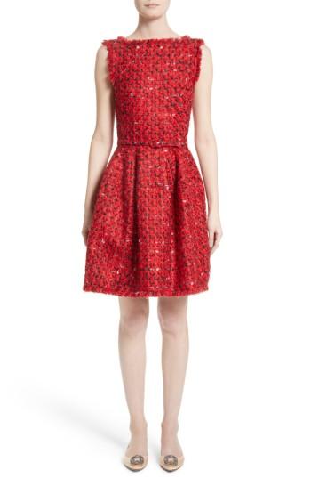 Women's Oscar De La Renta Belted Tweed Dress
