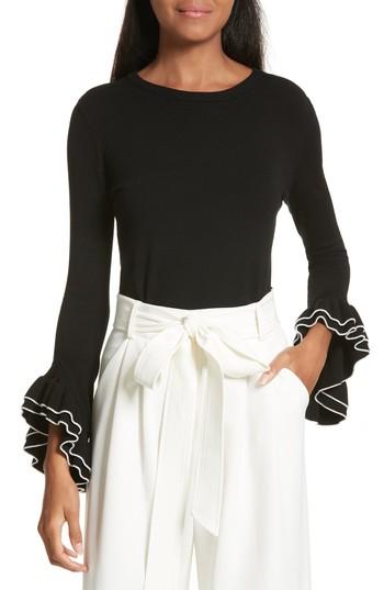 Women's Milly Tiered Ruffle Sleeve Sweater, Size - Black