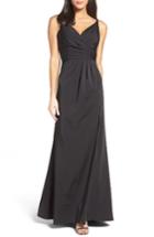 Women's Xscape Cross Back Side Pleat Satin Gown - Black