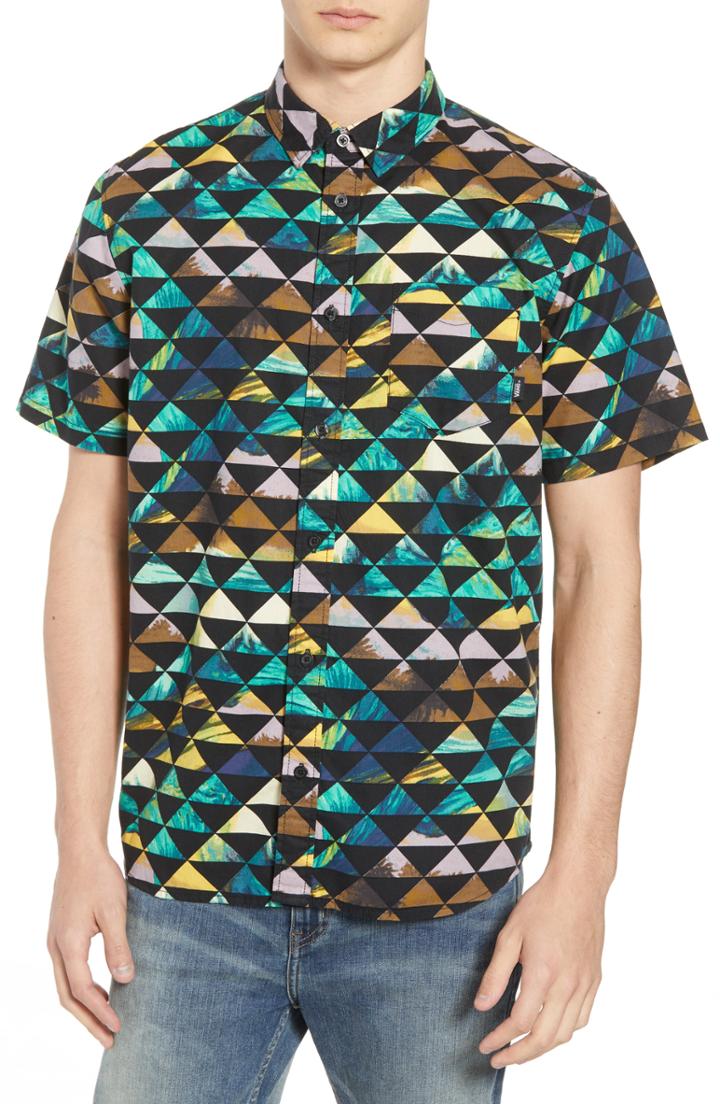Men's Vans 2018 Vtcs Aloha Print Woven Shirt, Size - Black