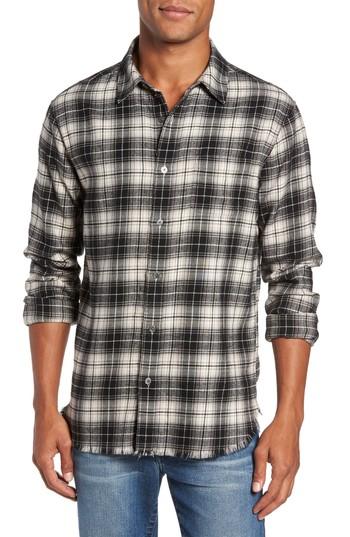 Men's Frame Broken Hem Plaid Flannel Sport Shirt - Black