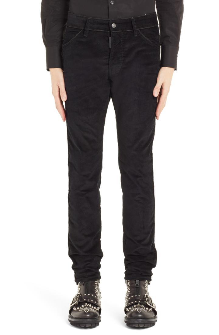 Men's Dsquared2 Skinny Straight Leg Corduroy Pants Eu - Black