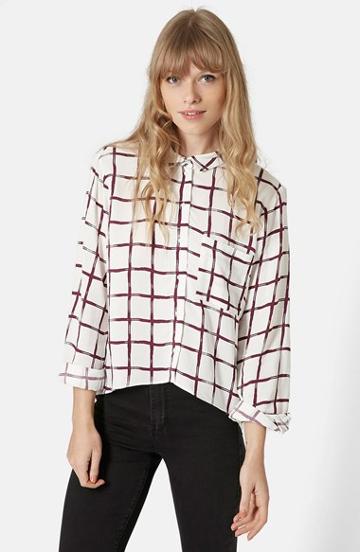 Women's Topshop Windowpane Curve Hem Shirt