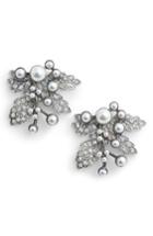 Women's Badgley Mischka Imitation Pearl Crystal Leaf Earrings