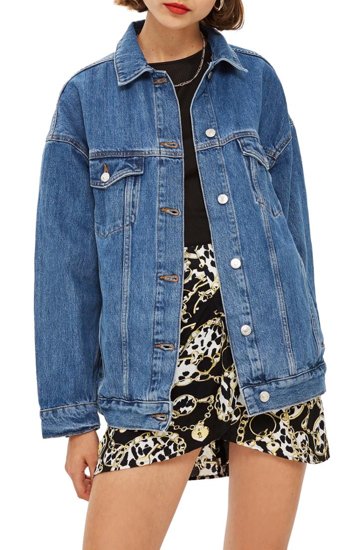 Women's Topshop Oversized Denim Jacket Us (fits Like 0-2) - Blue