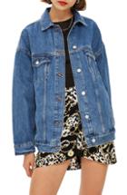 Women's Topshop Oversized Denim Jacket Us (fits Like 0-2) - Blue