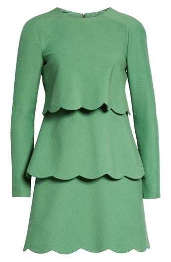 Women's Valentino Wool & Silk Tiered Scallop Dress - Green