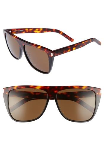 Women's Saint Laurent Sl1 59mm Flat Top Sunglasses - Havana
