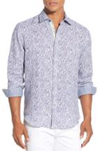 Men's Bugatchi Shaped Fit Leaf Print Sport Shirt - Blue