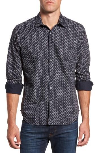 Men's Jeff Slim Fit Floral Print Sport Shirt - Blue