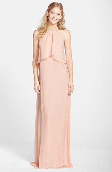 Women's Nouvelle Amsale 'cait' Chiffon Halter Gown, Size - Beige