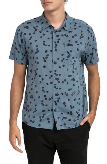 Men's Rvca Overdye Floral Shirt - Blue