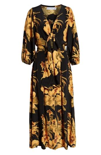 Women's Faithfull The Brand Oliviera Floral Print Cutout Midi Dress