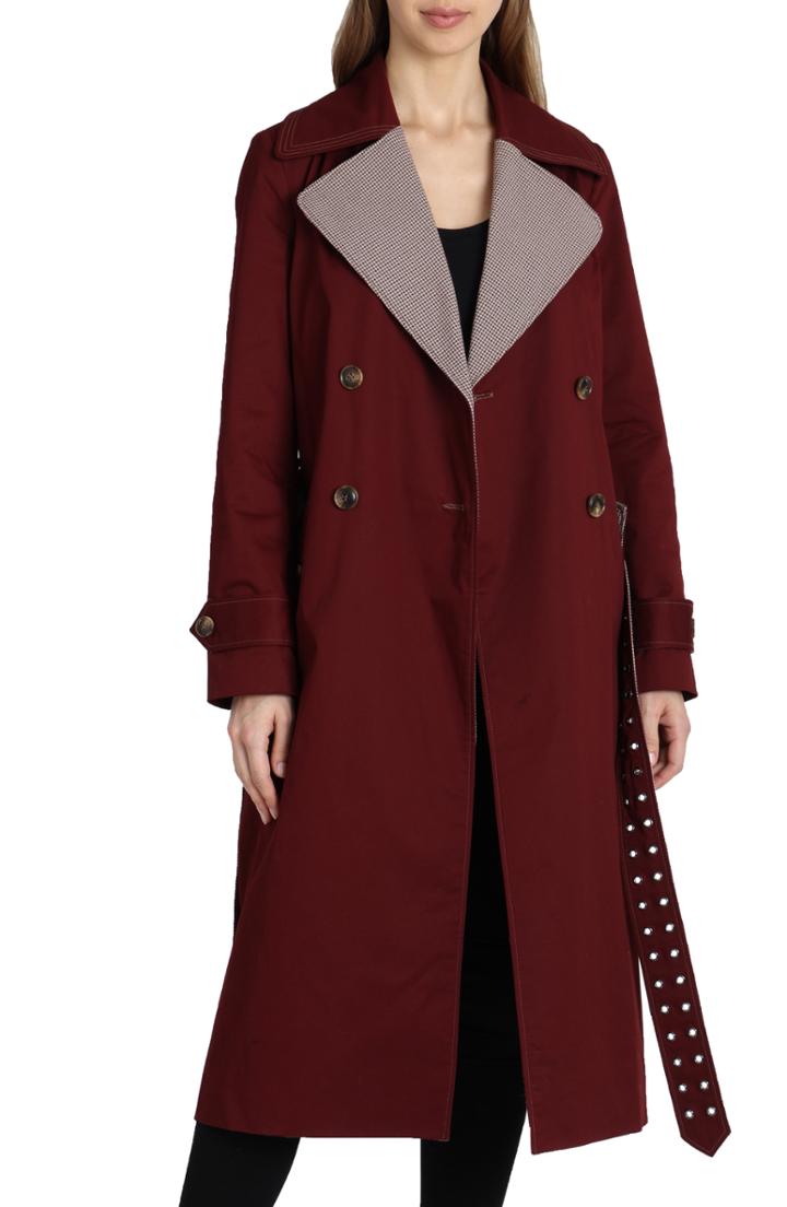 Women's Badgley Mischka Plaid Lapels Trench Coat